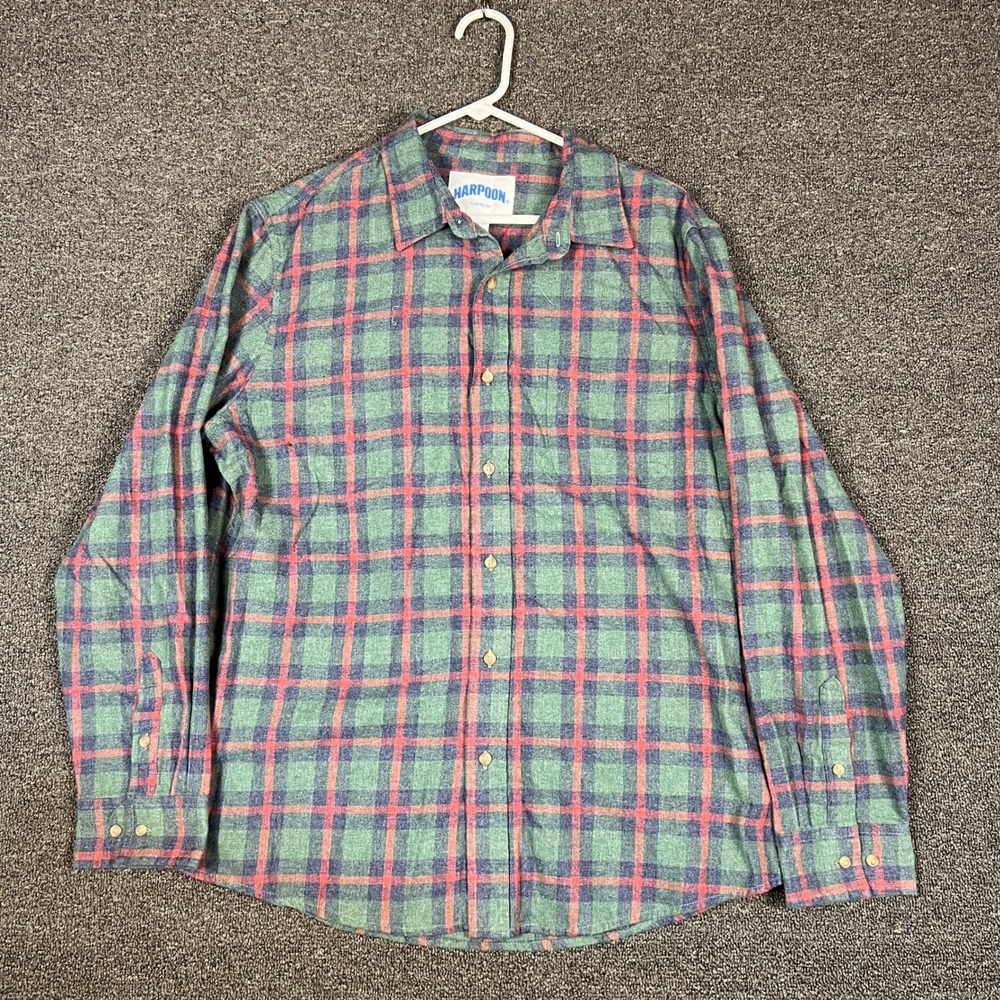 Harpoon Mens XL Classic Fit Flannel Plaid Button Down Shirt Green Red Blue